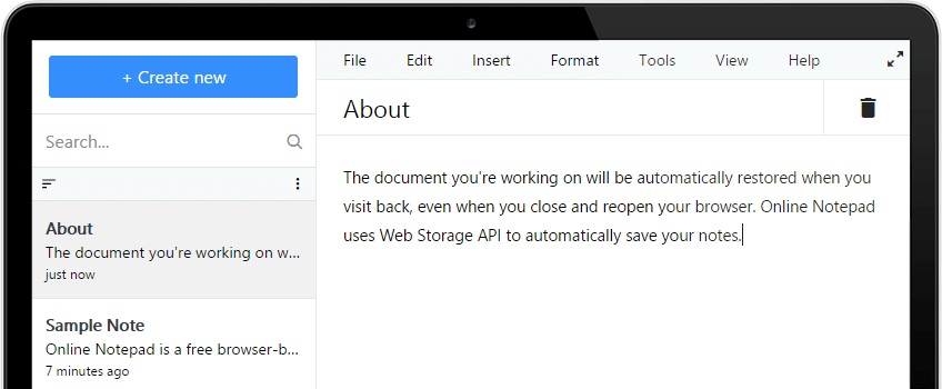 Nahinfo Online Notepad Screenshot